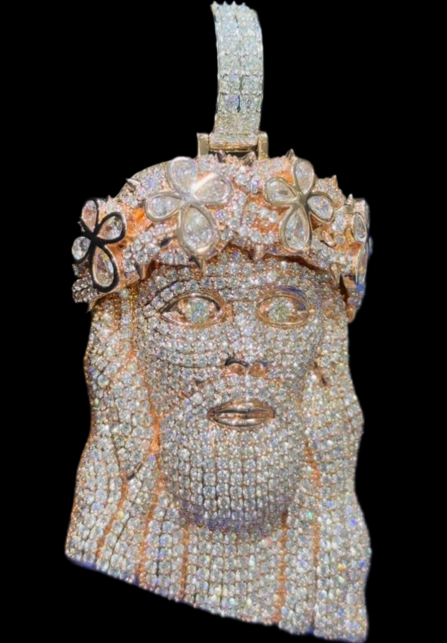 10K Rose Gold, Vs1 Natural Diamond 8Ct Jesus Head Charm