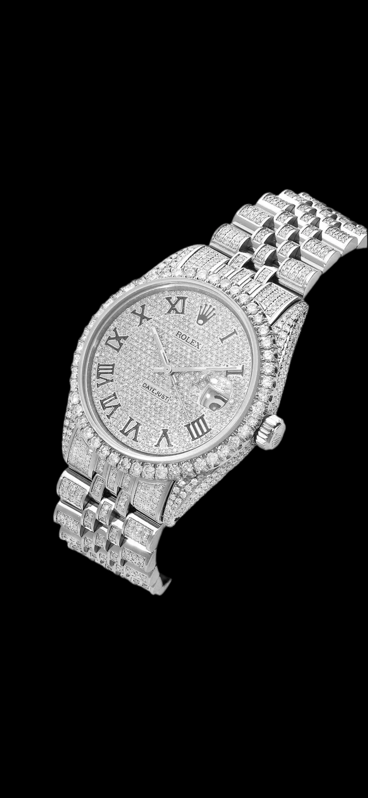 ROLEX 36MM DATEJUST FULL DIAMONDS - CUSTOM ROMAN DIAL 13.0CT