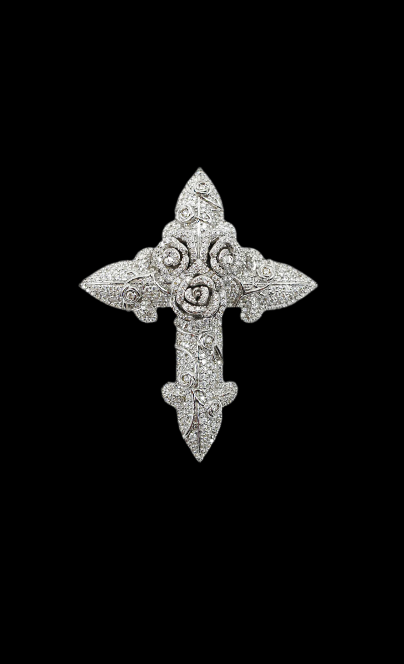 Diamond Cross Charm With Rose