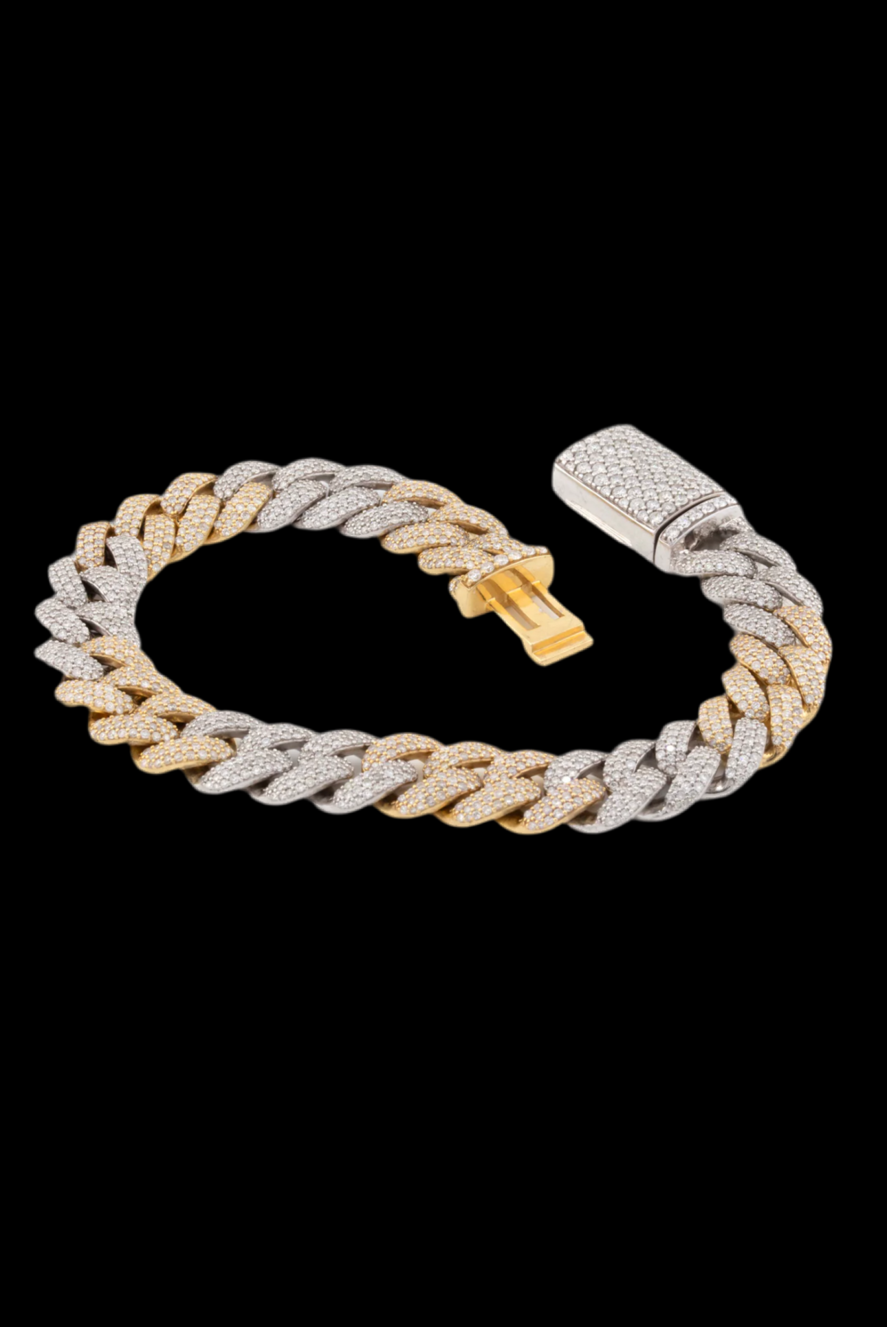 10K Yellow White Gold 2 Tone 3 Row 11mm Honeycomb 7.76Ct Natural Diamond Cuban Bracelet.