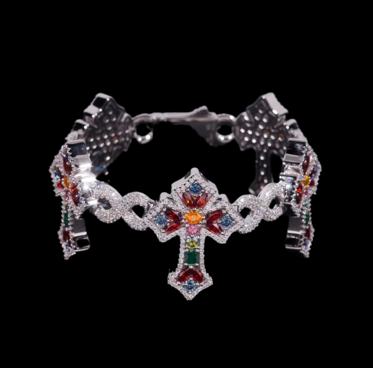 Gemstone Diamond Cross Infinity Link Bracelet 7.5 inches