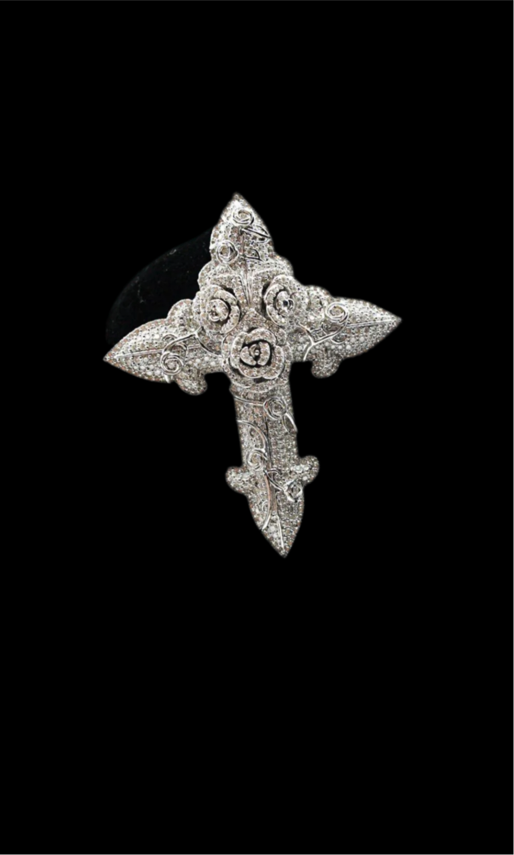 Diamond Cross Charm With Rose