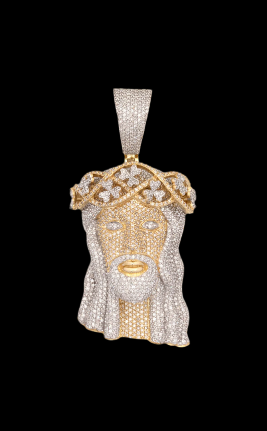 10K Two-Tone Gold Jesus 2Ct Round Natural Diamond Pendant