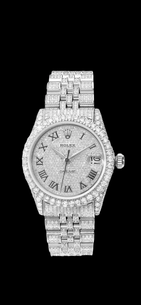 ROLEX 36MM DATEJUST FULL DIAMONDS - CUSTOM ROMAN DIAL 13.0CT
