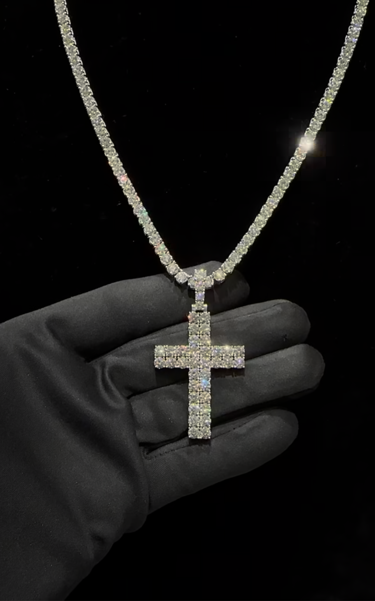 SET‼️ Diamond Tennis Chain & Diamond Cross Charm