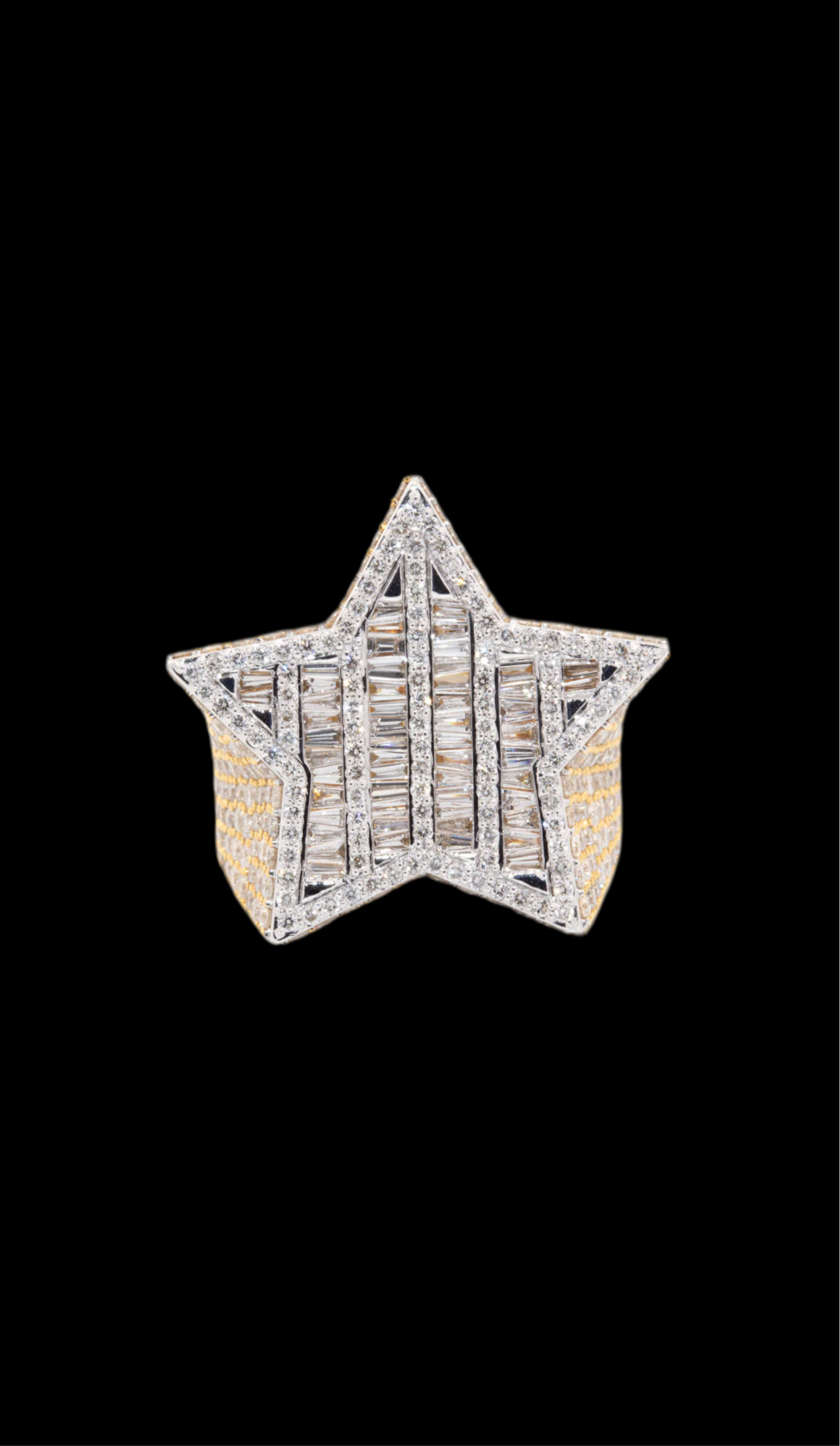 2.5CT Diamond Baguette Star Ring in  10K Gold with Natural VS1 Diamonds