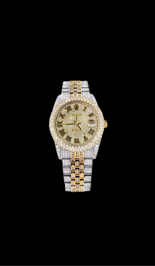 ROLEX 36MM DATEJUST FULL DIAMONDS - CUSTOM ROMAN DIAL 12.0CT