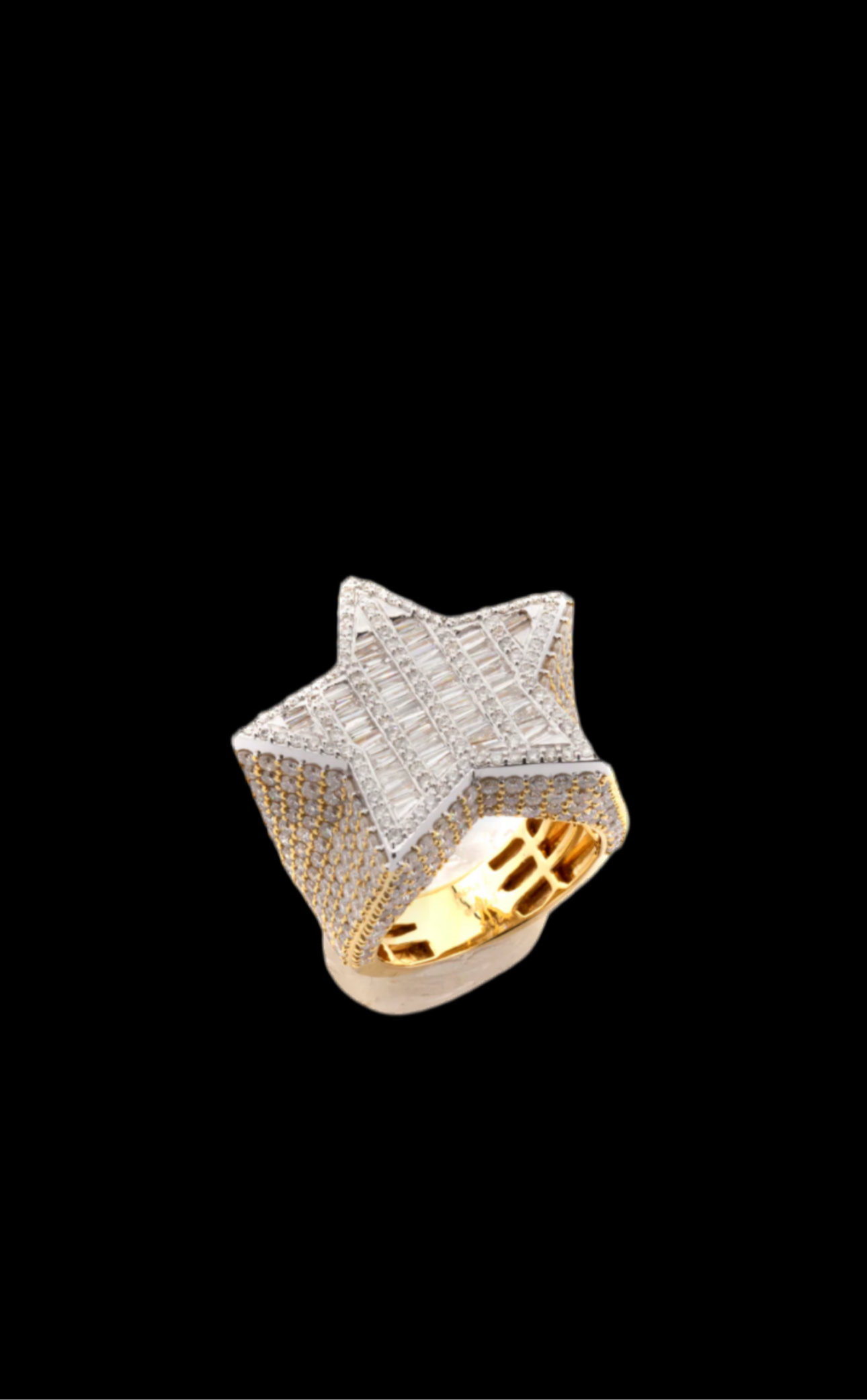 2.5CT Diamond Baguette Star Ring in  10K Gold with Natural VS1 Diamonds